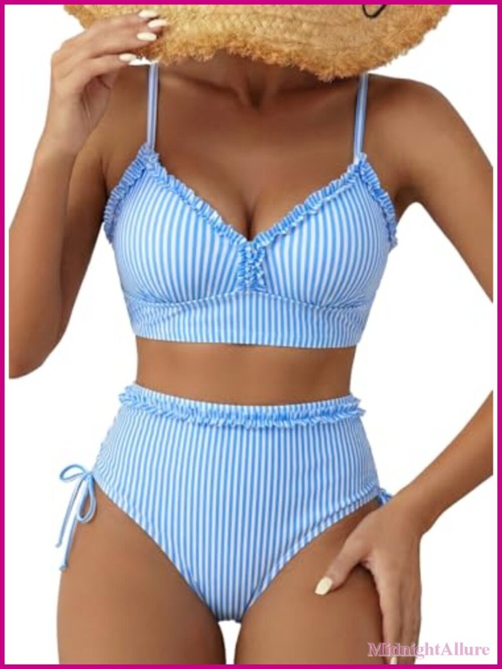 Women's Splice Ruffle Trim Bikini Set High Waisted Tummy Control Swimwear